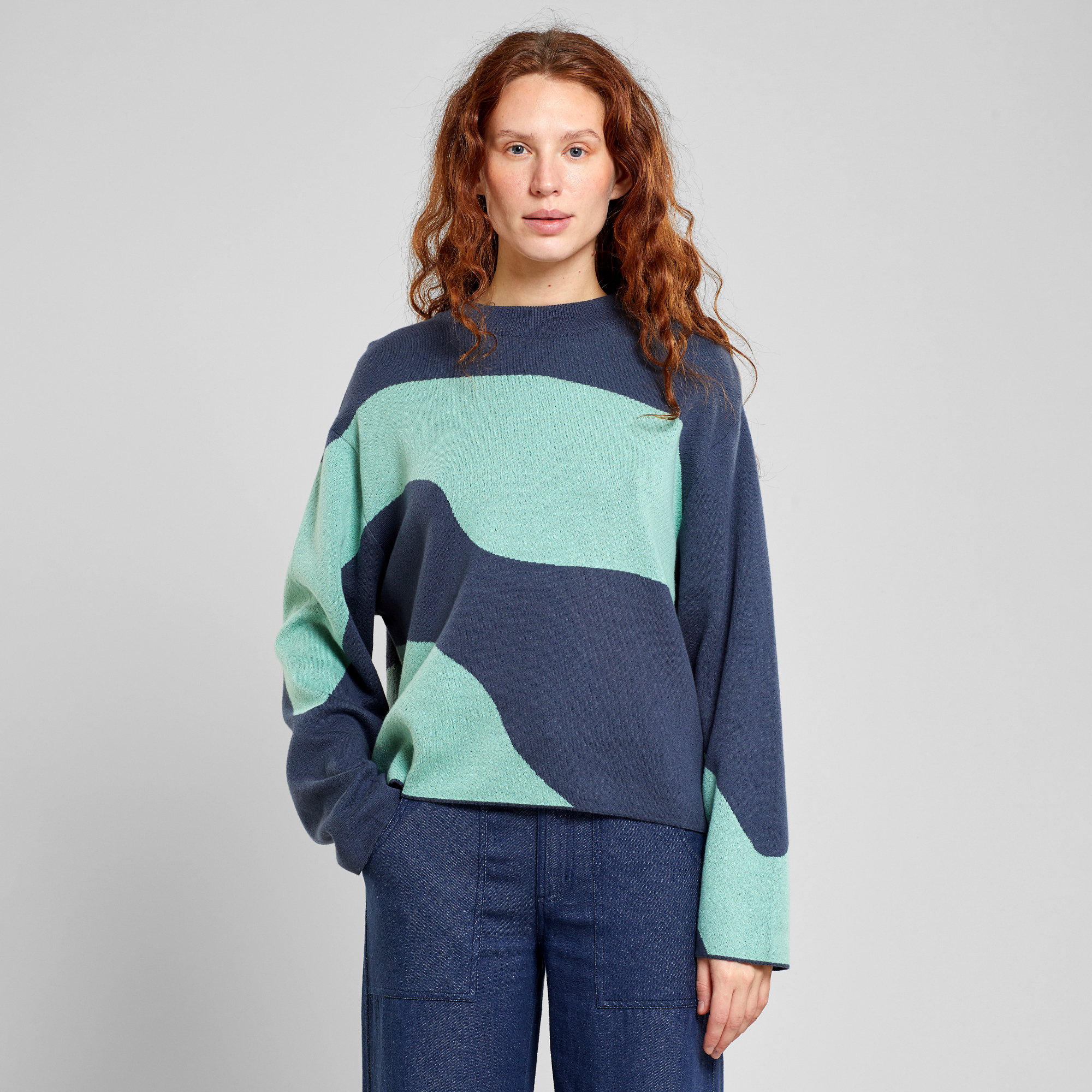 Dedicated Sweater Limhamn Flowy Block Farbe: green/blue